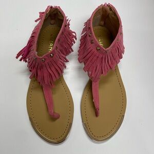 Lilana pink faux fringe leather sandal
